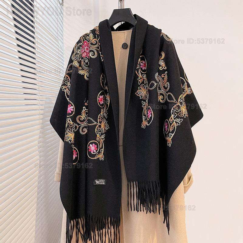 Go Ethnic Fashion - شال باشمينا نسائي بتطريز عرقي وشراشيب،